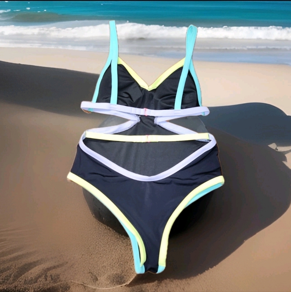 Victoria’s Secret Neon Trim Cutout Monokini Swimsuit – Size Medium - Picture 6 of 9